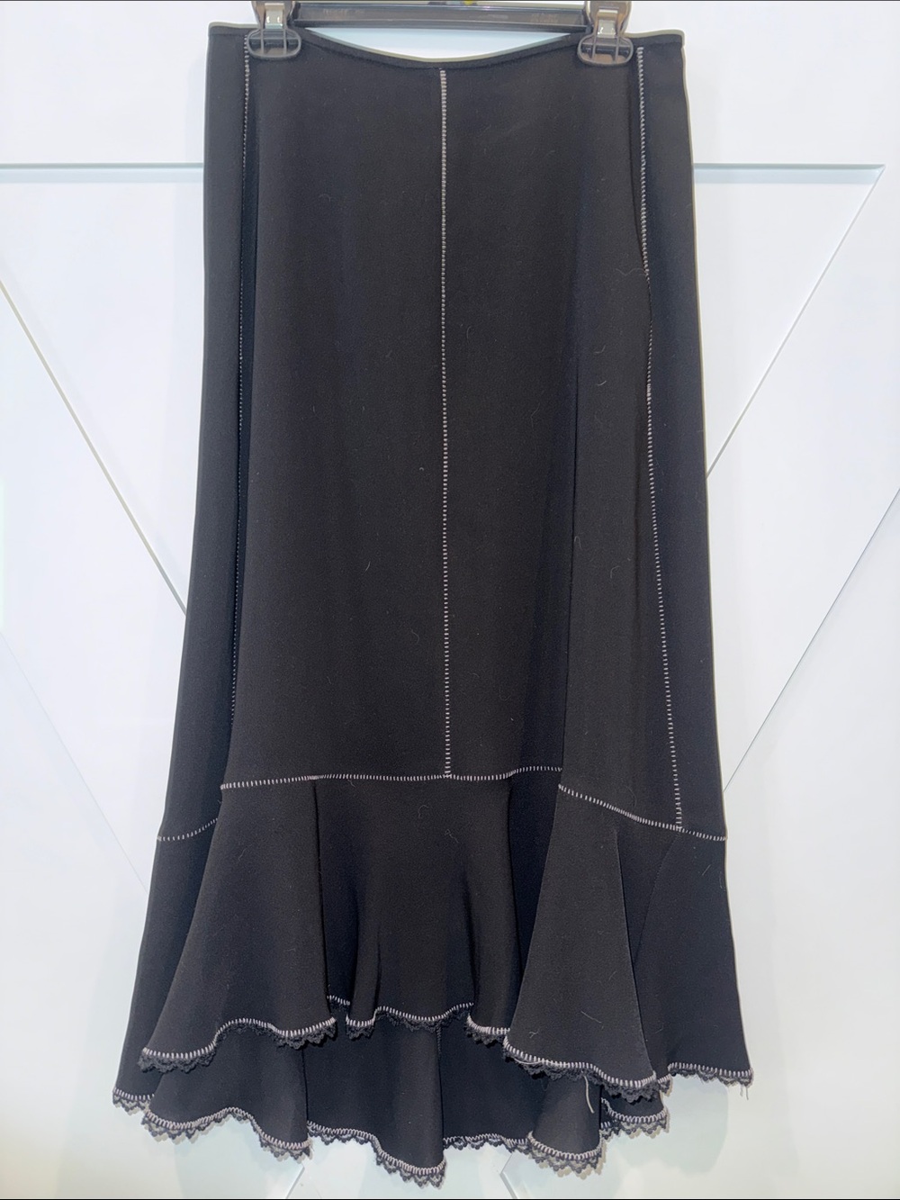 Ami Black High-Low Ruffle Hem Skirt